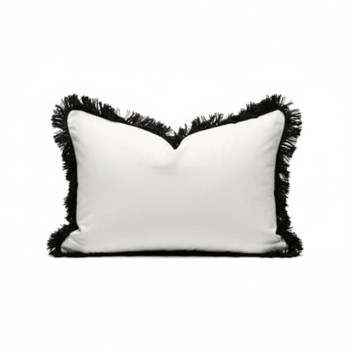 Image of rowen homes Melina Cream Velvet Fringed Bolster Cushion - 35x50cm Decorative Body Pillow for Side Sleeper, Neck & Back Support, Modern Accent for Bed - Luxury Interiors (Small)