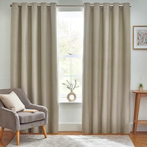 Image of furn. Dawn Textured Blackout Eyelet Curtains – Thermal Lined Pair (Natural - Width 168 x Drop 229cm)