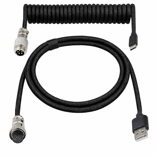 Image of Type C Mechanical Keyboard Coiled Cable, Type-C to USB-A Keyboard Cable with Detachable Metal Aviation Connector TPU Spiral Wire Anti‑Tangle Hyperspeed Line with 8KHz Return Rate for Gaming Keyboards