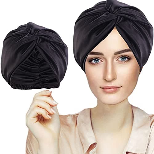 Image of Silk Hair Bonnet Hair Wrap for Sleeping, Imitation Silk Bonnet Sleep Night Cap for Women Hair Care, Double Layer Soft Silky Head Scarf Match Strong Elastic Band Apply to Washing, Makeup, Sport
