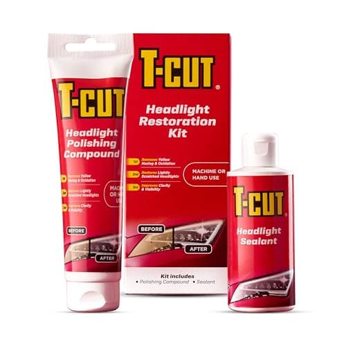 Image of T-Cut Headlight Restoration Kit – Contains Headlight Polishing Compound & Sealant - Restores Light Scratches & Improves Clarity & Visibility