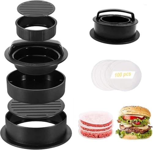 Image of Top Sale Burger Press 3 in 1 Patty Maker Non Stick Hamburger Mold with 100 Wax Papers Slider Small Large Half Pound Burger Press Homemade BBQ Burger Maker 10cm