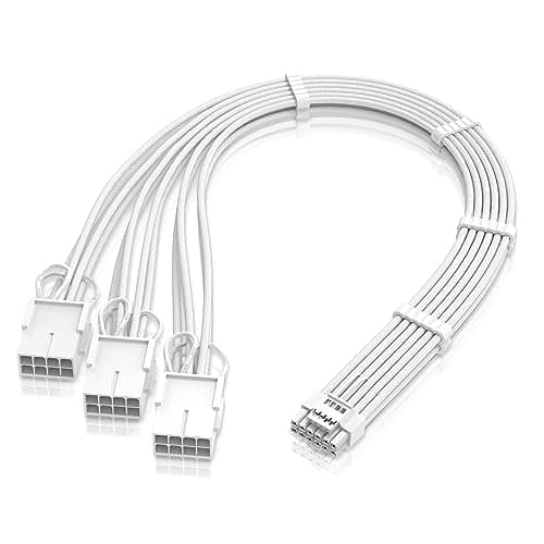 Image of EZDIY-FAB GPU Power Sleeved Cable Extension, 16pin(12+4) 12VHPWR PCIe 5.0 Connector Male to 3X PCIE 8 PIN for RTX4070ti/ 4080/ 3090Ti, with Pre-Installed Cable Combs-16AWG/Pure White