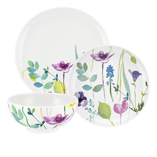 Image of Portmeirion Water Garden 12pc Tableware Dinner Set, Serves 4 Dinner Service with Water Colour Decoration Made from Porcelain