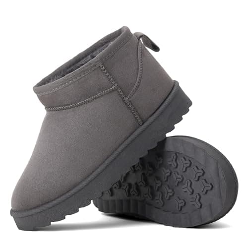 Image of Kids’ Faux Suede Winter Boots – Warm Faux Fur Lined Ankle Shoes | Non-Slip Rubber Sole Cosy Snow Boots for Boys and Girls (L.GREY, One Size, Big Kid, 6, Numeric, UK Footwear Size System, Medium)