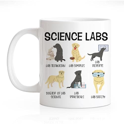 Image of RZHV Science Labs 11 Oz Novelty Mug, Funny Science Labs Dog Mug Coffee Mug for Labrador Retriever Lovers Science Teacher, Thank You Lab Gifts for Scientist, Lab Retriever Gifts for Lab Dog Lover