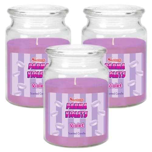 Image of Swizzels Parma Violet Scented Candle Glass Jar - Up to 95 Hours Burn - (Pack of 3) - 510g