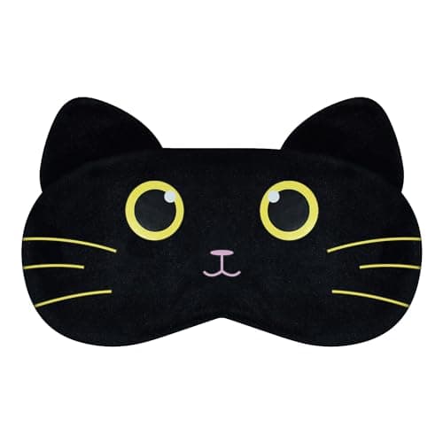 Image of Mezeic Eye Mask for Sleeping, Cartoon Cat Sleep Mask Travel Blockout Sleeping Masks Eye Cover Novelty Cute Animal Eyeshade (Black Cat-2)