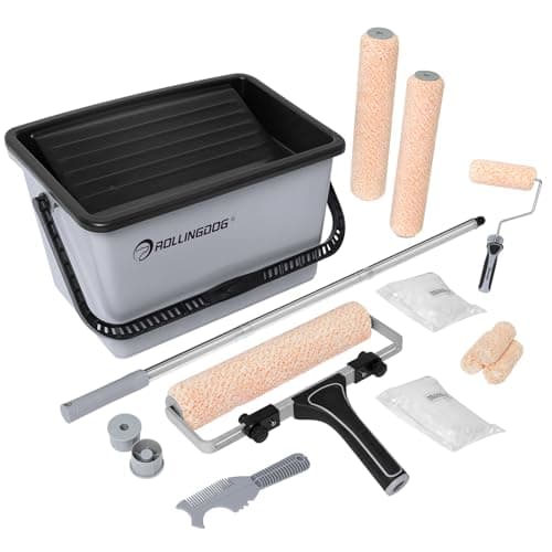 Image of ROLLINGDOG 12 Inch Paint Roller Set – Adjustable 9-12" Frame, Microfiber Sleeves, 4" Mini Roller Kit & Extension Pole, Paint Bucket with Lid for Walls & Ceilings