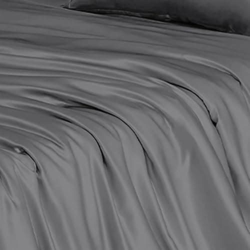 Image of 100% Bamboo Flat Bed Sheet Ultra Soft Eco-Friendly Breathable Moisture-Wicking Hypoallergenic Sustainable Bedding Bamboo Pillowcases Sold Separately [Grey, Double]