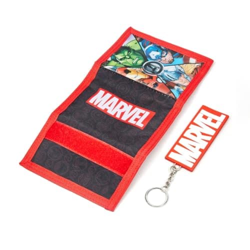 Image of Marvel Avengers Boys Wallet and Keyring Set - Thor, Ironman & Spiderman Trifold wallet with coin purse, card slot and keychain - Boys Gifts (Avengers)