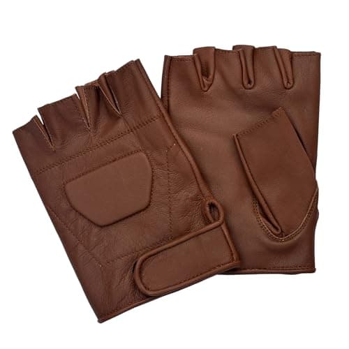 Image of Gallanto Fingerless Leather Gloves – Half-Finger Driving, Cycling, Motorbike & Hiking Gloves for Men & Women (Brown Fingerless Padded, XL)