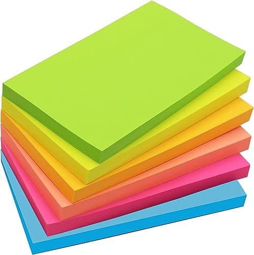 Image of KIFZM 480 Sheets Large Sticky Pads, 76 x 127 mm 6 Brilliant Colors Assorted Self-Stick Pads for Notebook,Office,School and Home,80 Sheets/Pad