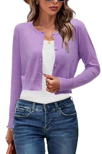 Image of Newshows Cardigans for Women UK Short Bolero Cropped Shrug for Dress Ladies Summer Cardigan Grey Purple,M