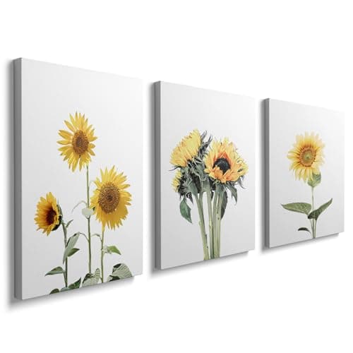Image of prinfantasy Wall Art for Living Room 3Pcs Framed Canvas Pictures Sunflower Modern Aesthetic Yellow Plant Boho Home Decor Poster for Bedroom Office Ready to Hang 30x40cmx3 Pcs GYH0173