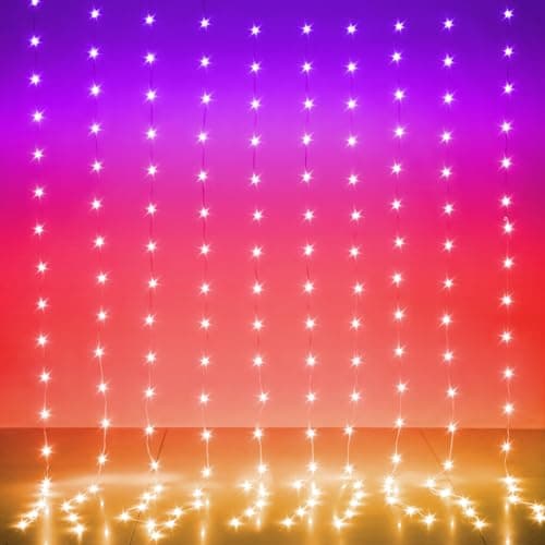 Image of KepStars LED Curtain Lights, 6.6ft x 6.6ft 200 LED RGB Color Changing String Fairy Lights Curtain Smart APP Control, Music &Voice Sync for Bedroom Backdrop Wall Indoor Outdoor Christmas Decorations