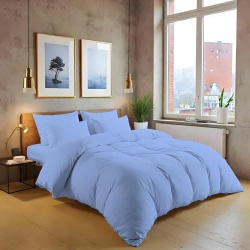 Image of MistyMorning Plain Duvet Cover sets, Soft & Premium quality Bedding & Linen, Egyptian Cotton with 200 Thread Count. (Sky Blue, Double)