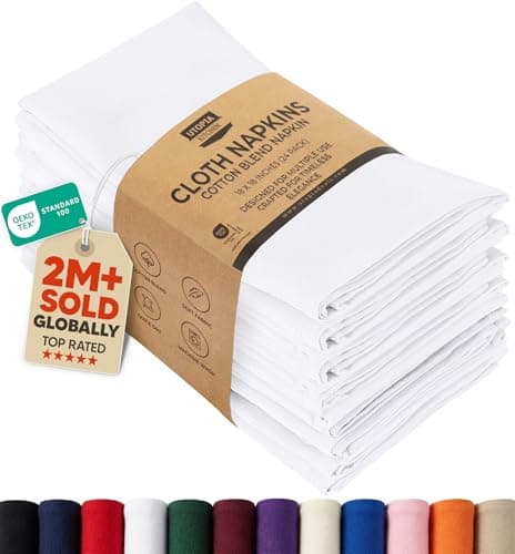 Image of Utopia Kitchen Cloth Napkins [12 Pack] 46x46cm, Cotton Blend Washable and Reusable Table Dinner Napkins for Hotel, Lunch, Restaurant, Weddings, Event and Parties (White)