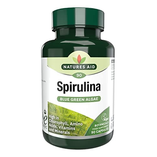Image of Natures Aid Spirulina 500mg Capsules - Natural Vegan Algae Supplement - Supports Energy, Vitality, Immune Health, Detox & Antioxidant - High Potency, Gluten-Free, Non-GMO - 90 Capsules