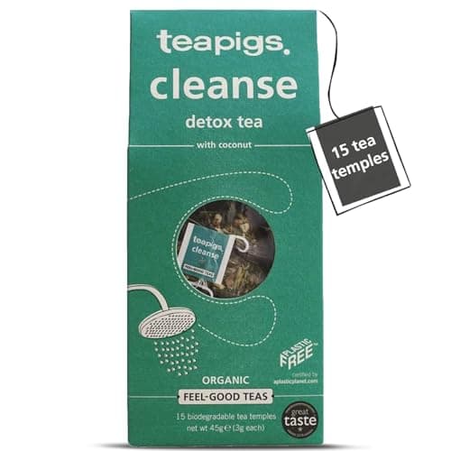 Image of teapigs Organic Cleanse Detox Tea Bags - Green Tea, Dandelion, Ginger & Lemongrass - Supports Digestion & Body Cleansing -15 Eco-Friendly Biodegradable Tea Temples (1 Pack)