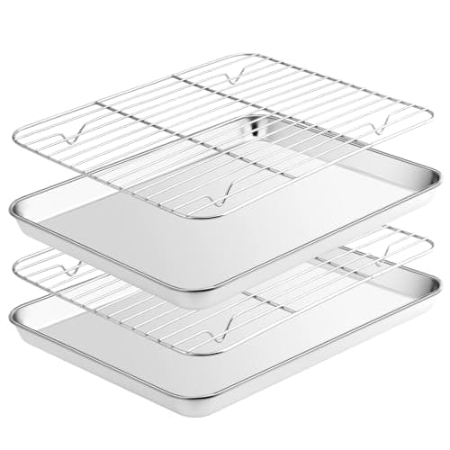 Image of Fire More Baking Tray with Wire Rack, Stainless Steel Cookie Sheet Pan Set, 2 Sets Baking Pans with Cooling Rack for Oven Cooking, Size 31.5 x 24.5 x 2.5 cm