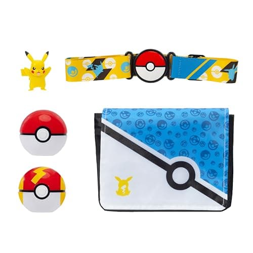 Image of Pokémon Pikachu Clip ‘N’ Go Bandolier Set - 2-Inch Pikachu Battle Figure with Poke Ball and Fast Ball plus Themed Belt and Bandolier
