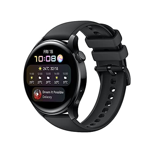 Image of HUAWEI WATCH 3 | Connected GPS Smartwatch with Sp02 and All-Day Health Monitoring | 14 Days Battery Life - Black Fluoroelastomer Strap