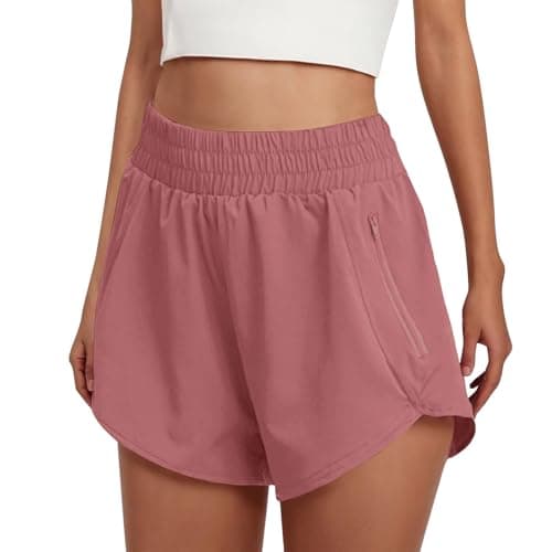Image of Cocila Shorts for Women Women's Athletic High Waisted Running Solid with Zip Pocket Side Split Short Gym Elastic Workout Pants (Pink, XL) Fashion and Top Set Magic Trousers Leopard Print Baggy