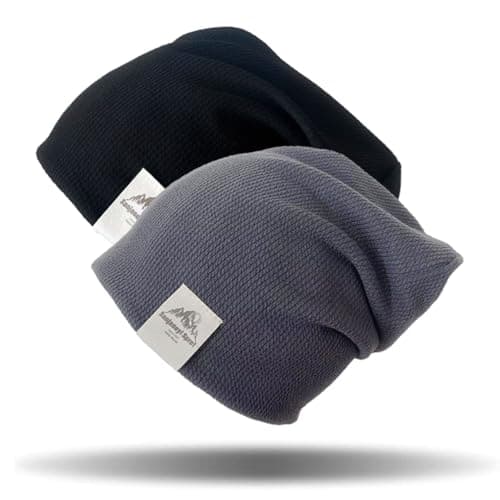 Image of Uniyoung Kids Cotton Beanie Hat Toddler Child Spring Autumn Winter Warm Hats Hip Hop Slouchy Skull Cap Skullies for 2-7 Years Boys and Girls (Black+Grey)