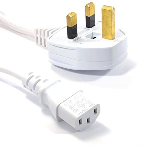 Image of kenable Power Cable UK Plug to IEC C13 Kettle Lead 5A Fused 0.75mm² Mains Cord for PC Monitor Printer White 2m