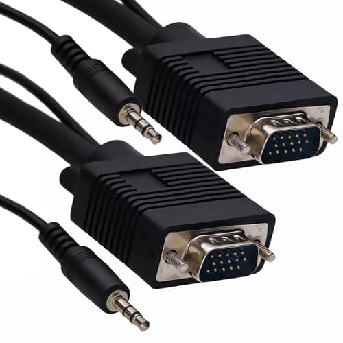 Image of kenable VGA to VGA Cable with 3.5mm Audio Jack Lead for PC Laptop to TV Monitor SVGA HD15 Male to Male with Stereo Sound 2m Black