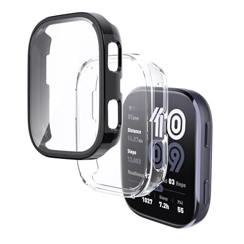 Image of WFTE 2 Pack for Amazfit Bip 6 1.97" Case with Tempered Glass Screen Protector 46MM,Anti-Drop & Anti-Scratch Hard PC Full Cover - Slim Thin,Shockproof,Non-Slip (Black & Clear)