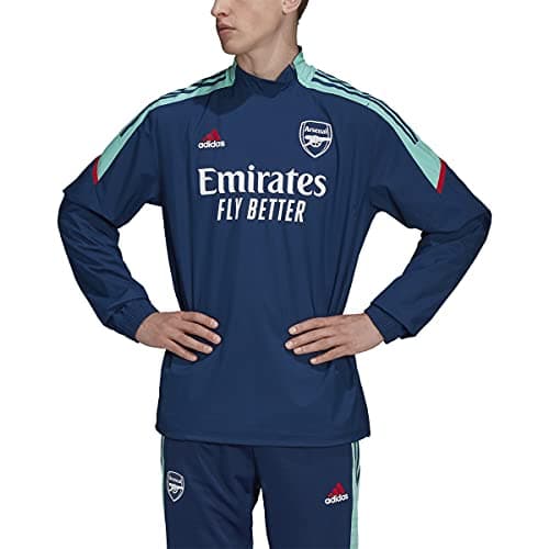 Image of adidas Men's 2021-22 Arsenal 2021-22 Training Hybrid EU Top (Mystery Blue, Small)