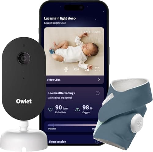 Image of Owlet Dream Duo (3rd Gen) – Medically-Certified Smart Baby Monitor with Sock & HD Video Cam, Tracks Pulse Rate, Oxygen & Sleep, 2K HD Video, Cry & Motion Alerts, Temp Monitoring | Bedtime Blue