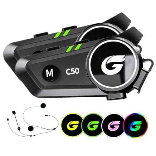 Image of Zhongreat Motorcycle Helmet Bluetooth Headset with Stereo Sound, C50 2-Way 1000M Communication System Intercom Speakers with CVC Noise Cancellation, Music Control, Waterproof IP67 for Helmets, 2 Pack