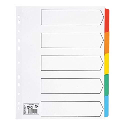 Image of 5 Star Maxi Index Extra-wide 230 micron Card with Coloured Mylar Tabs 5-Part A4 White