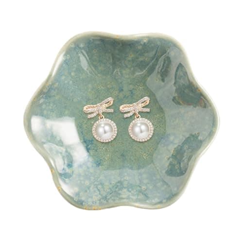 Image of CavspkArt Ceramic Jewelry Dish, Decorative trinket Tray, Small Ring dish, Trinket Key tray, Jewelry Plate, Key Bowl, Ceramic trinket dish Gift for Women and Girls (Emerald green)