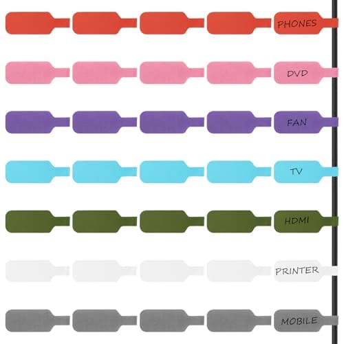 Image of 35Pcs Write-On Cable Labels, 7 Colors Cord Labels, Reusable Wire Tags with Colored Label, Cable Marker for Home Office Cable Management Identifying Electrical and Charging Cords