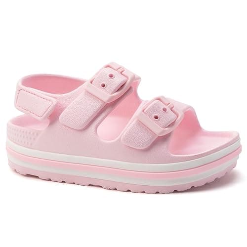 Image of YoveGxlthrea Toddler Boys Girls Double Buckle Sandals Comfort Open Toe Sandal with Adjustable Back Strap,Pink,9UK Child
