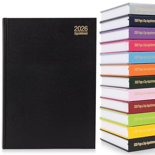 Image of evelay 2026 Page a Day A4 Appointment Diary with Times Hour Slot - Personal Work Schedule Hardback Planner Organiser - Full Page Saturday & Sunday (Black)