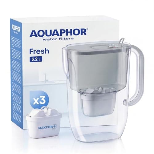 Image of AQUAPHOR Fresh Water Filter Jug (Grey) 3.2L Fridge fitting design with easy fill lid - BPA free - Inc 3 x Maxfor+ high performance cartridge reducing microplastics and PFAS for better tasting water