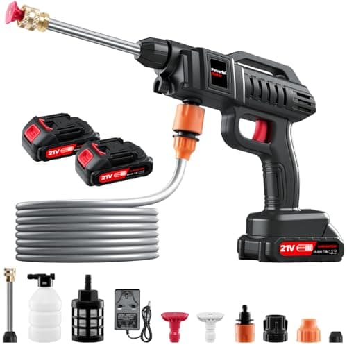 Image of Cordless Pressure Washer 21V - Portable Power Washer with 2 Batteries,5M Hose,Foam Lance,2 Rotating Nozzles,Handheld Battery Jet Wash for Car,Motorbike,Windows Cleaning & Garden Watering
