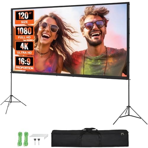 Image of VEVOR Projector Screen with Stand, 120 inch 16:9 4K 1080 HD Outdoor Movie Screen with Stand, Wrinkle-Free Projection Screen with Tripods and Carry Bag, for Home Theater Cinema Backyard Movie Night