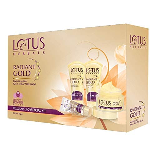 Image of Lotus Herbals Radiant Gold Facial Kit for instant glow with 24K Pure Gold & Papaya 170g (Multi Use)