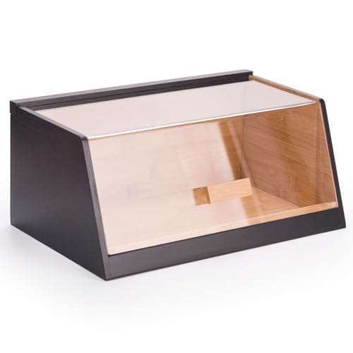 Image of Woodluv Bread Bin Large Capacity Bread Box For Kitchen With Acrylic Lid, 35 x 21.5 x 15.3 cm (No Assembly Required)