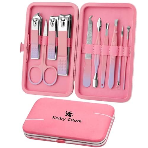 Image of Manicure Set 10pcs Professional Nail Clippers Kit Pedicure Care Tools-Stainless Steel Grooming Tools for Travel (Pink Purple)