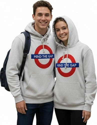 Image of GWCC TFL129 Licensed Unisex Mind The Gap Chain Stitch Embroidery Hoodie | Premium 330GSM Soft Cotton-Blend Sweatshirt | Tube Map Inner Hood | XS–4XL (UK, Alpha, 4XL, Regular, Regular, Ash Grey)