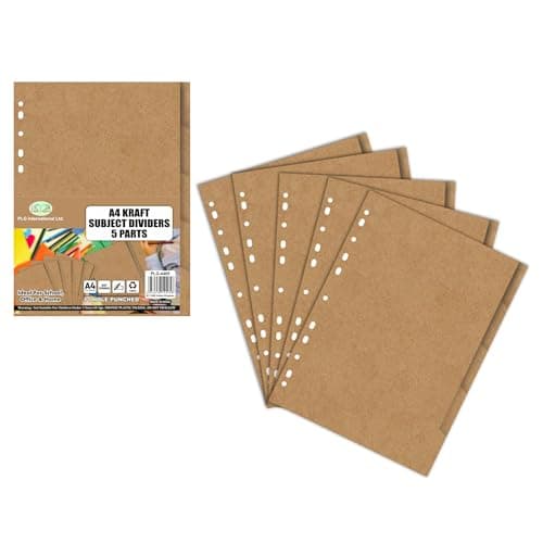 Image of Eason Bros - A4 File Dividers 5-Tab, 25 Sheets Kraft Subject Divider,11 Multi Hole Punched Brown Index Page Ring Divider for Organised documents, Fit All A4 Portrait File Dividers