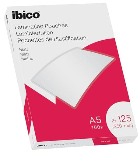 Image of Ibico A5 Laminating Pouches, 250 Micron (2x125), High Document Protection & Durability, Pack of 100, Matt Finish, Clear, 627322