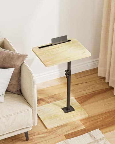 Image of HEYZOEY Side Table, C-Form Adjustable Coffee Table, 360°Swivel Sofa SideTable,40x30x(45-81) cm,Small EndTable BedsideTable for Living Room, Bedroom(Oak)